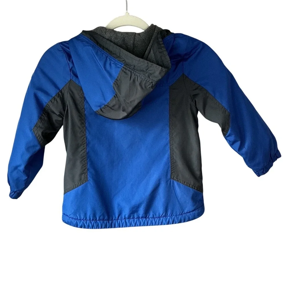OshKosh Bgosh Boys Blue Grey Fleece Lined Hooded Windbreaker Jacket Size 5-6